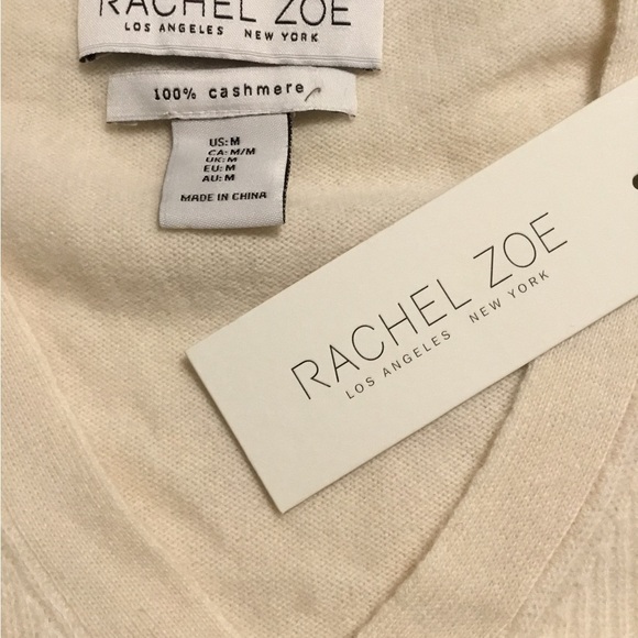 RACHEL ZOE MED 100% cashmere IVORY V NECK HI/LOW SWEATER NWT - Picture 4 of 8